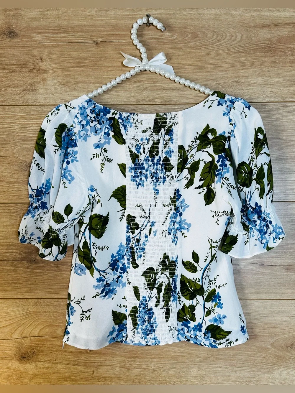 Reformation Constance Top Cream Floral Square-Neck Puff Sleeve Top